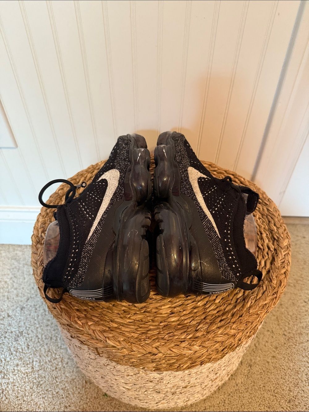 Nike Black and White Flyknit VaporMax Running Shoes - Picture 6 of 8